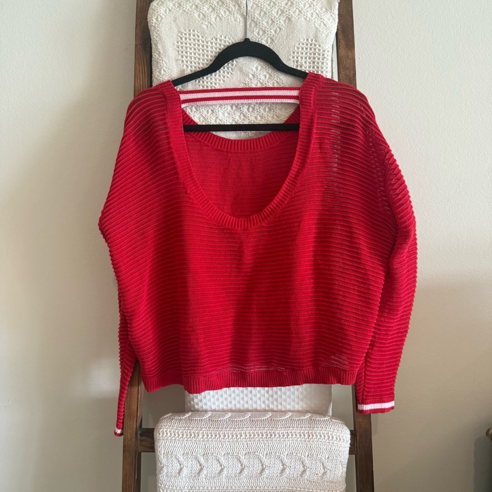 Daily Practice from Anthropologie Red Racing Strips Long Sleeve Knit Sweater - Picture 6 of 6